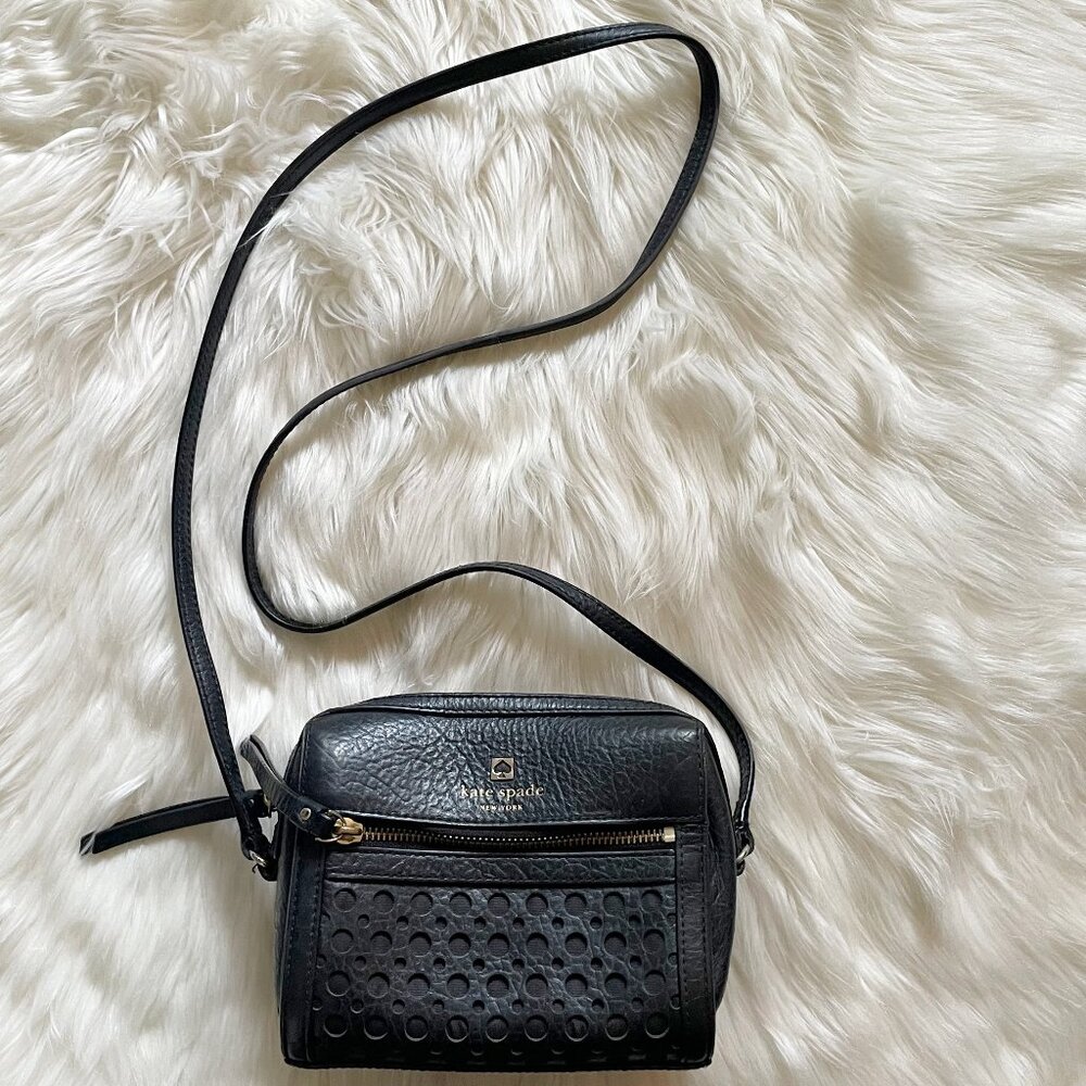 Kate Spade Black Looloo Perri Lane Bubbles Leather Crossbody Purse Bag
